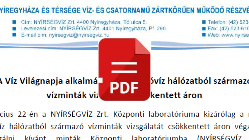 A Víz Világnapja alkalmából a nem ivóvíz hálózatból származó vízminták vizsgálata csökkentett áron