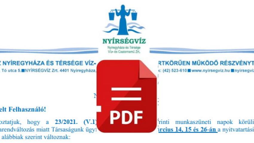 Közlemény Nyitva tartás változásról - 2022. március