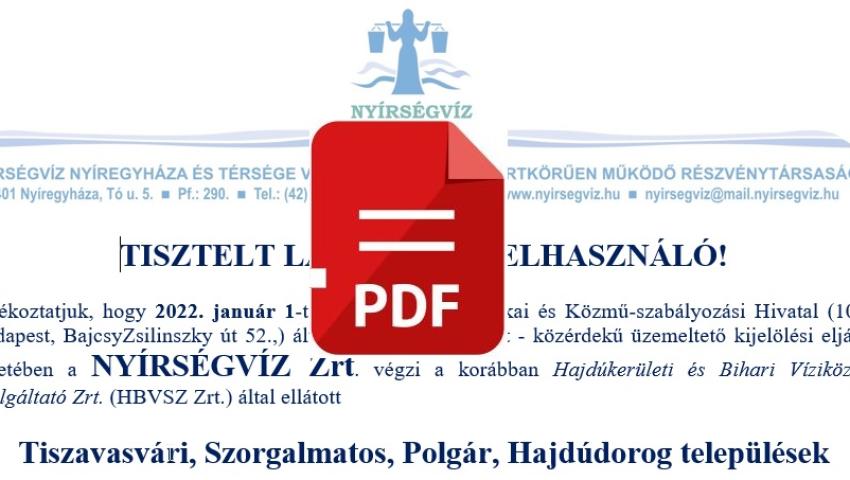Tájákoztató új települések fogyasztói számára
